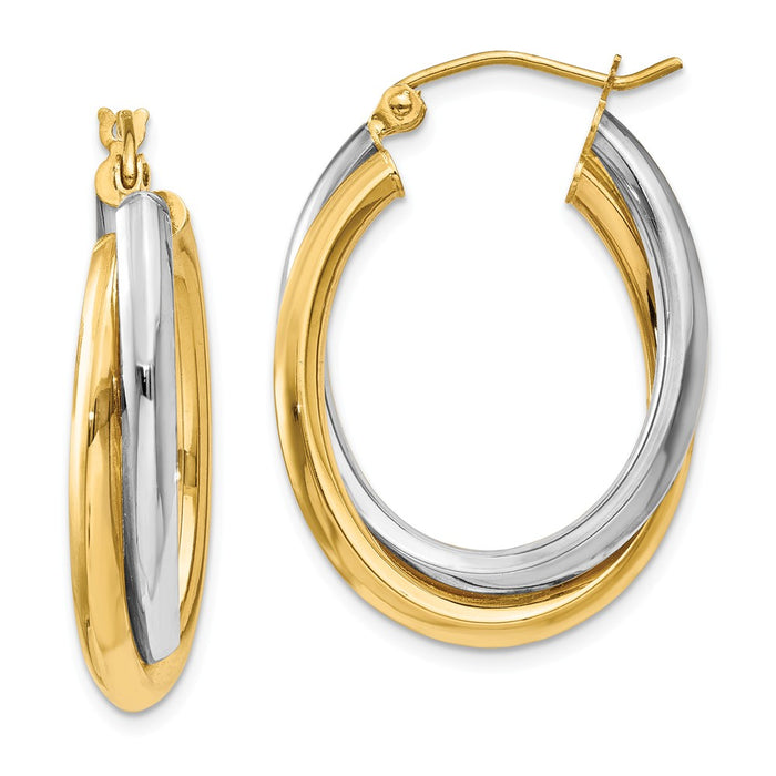 Million Charms 14k Two-tone Polished Double Oval Hoop Earrings, 16mm x 6mm