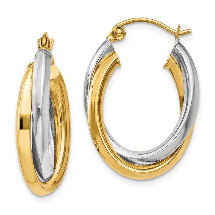 Million Charms 14k Two-tone Polished Double Oval Hoop Earrings, 13mm x 4mm