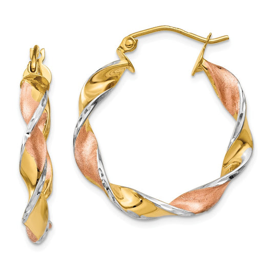 Million Charms 14k & Rhodium Twisted Hoop Earrings, 19mm x 3.75mm