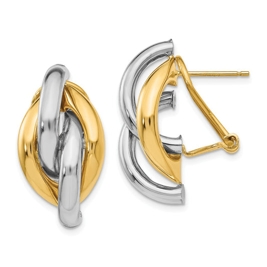 Million Charms 14k Two-tone Swirl Omega Back Post Earrings, 24mm x 13mm