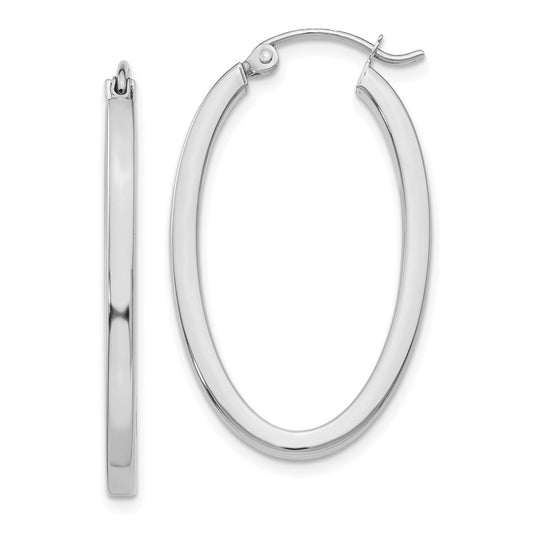 Million Charms 14k White Gold Oval Hoop Earrings, 30mm x 2mm