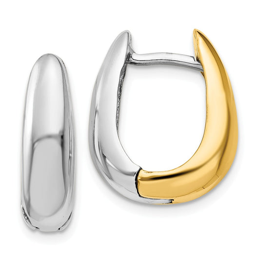 Million Charms 14k Two-tone U Shaped Hinged Hoop Earrings, 8mm x 5mm