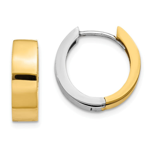 Million Charms 14K Two-tone Hinged Hoop Earrings, 11mm x 4.5mm
