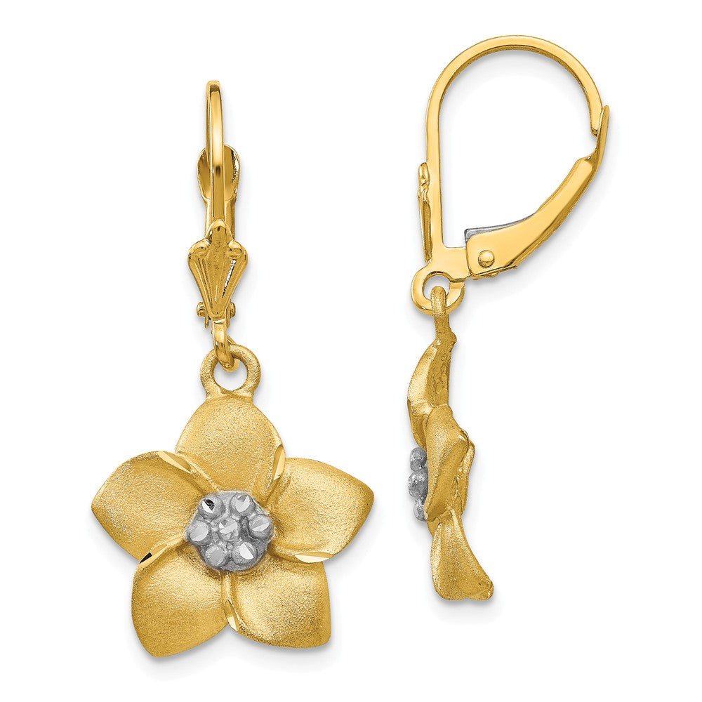 Million Charms 14K and Rhodium Plumeria Earrings, 32mm x 16mm