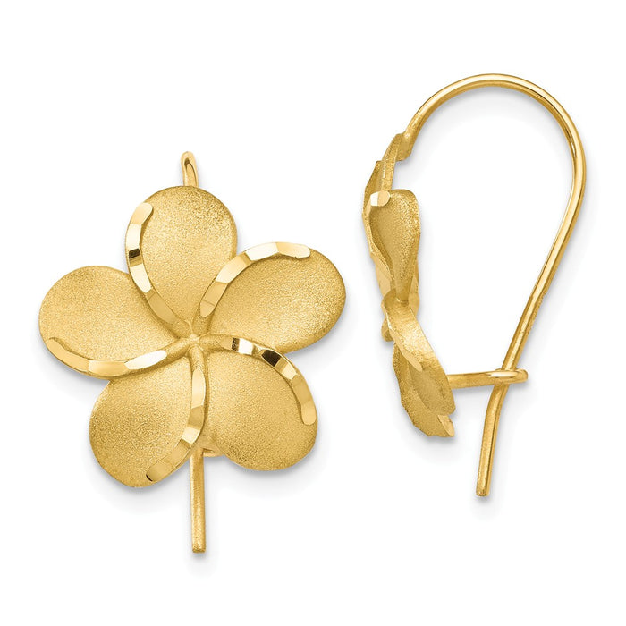 Million Charms 14k Yellow Gold Plumeria French Wire Earrings, 18mm x 14mm