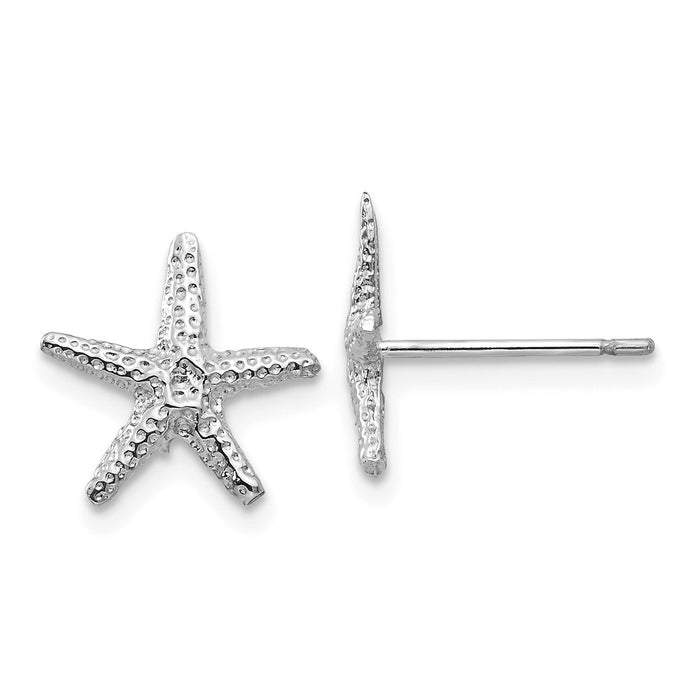 Million Charms 14k White Gold Starfish Post Earrings, 11mm x 11mm