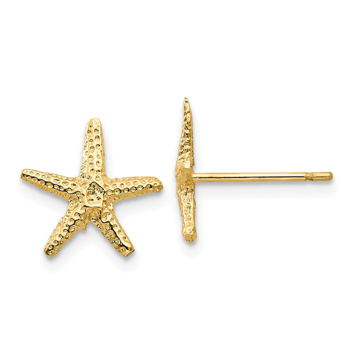 Million Charms 14k Yellow Gold Starfish Post Earrings, 11mm x 11mm