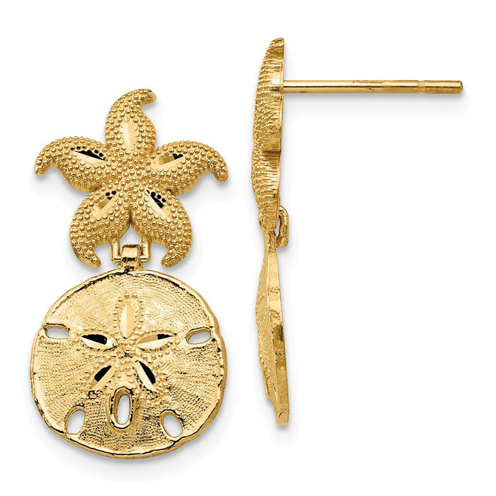 Million Charms 14k Yellow Gold Yellow Gold Diamond-cut Nautical Post Dangle Earrings, 22mm x 12mm
