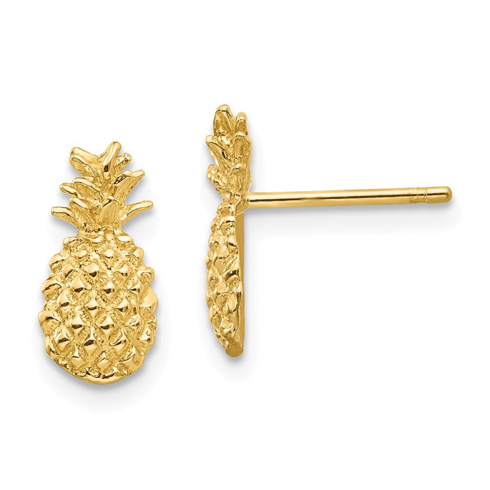 Million Charms 14k Yellow Gold Polished & Textured Pineapple Post Earrings, 12mm x 6mm