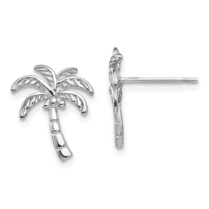 Million Charms 14k White Gold Palm Tree Post Earrings, 14mm x 11mm