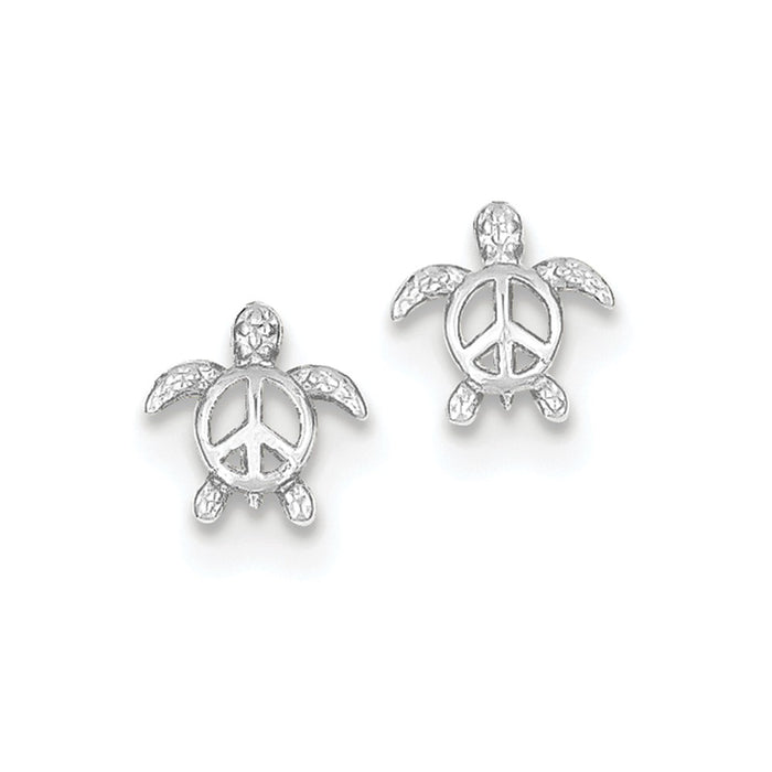 Million Charms 14k White Gold Peace Turtle Post Earrings, 9mm x 8mm