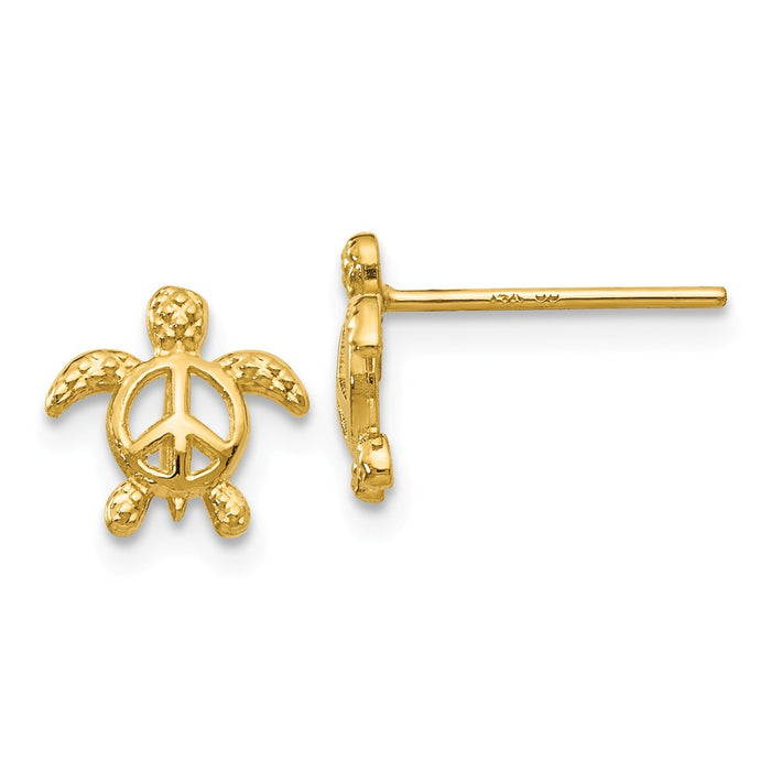 Million Charms 14k Yellow Gold Peace Turtle Post Earrings, 9mm x 8mm