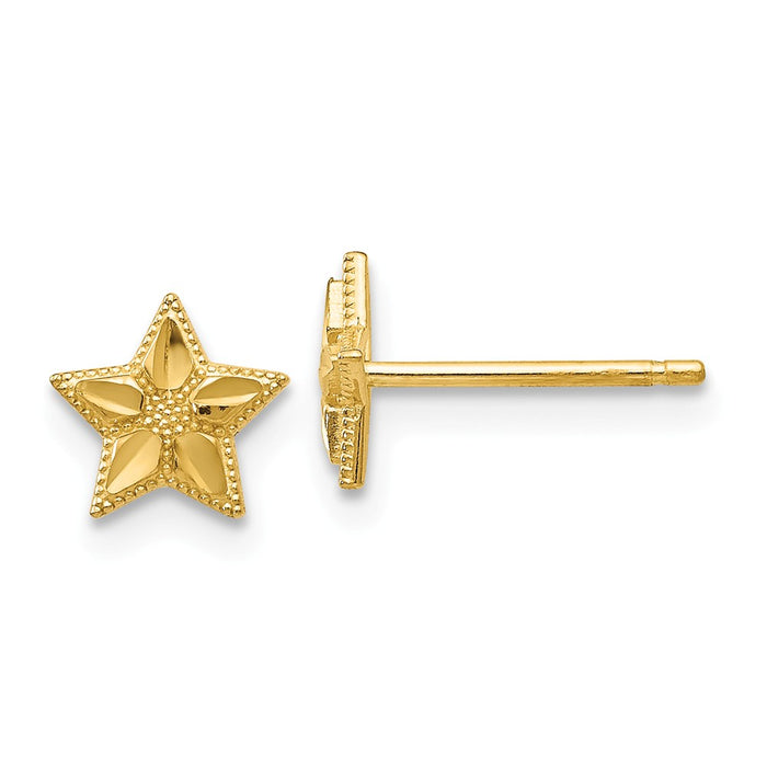 Million Charms 14k Yellow Gold Polished & Diamond-Cut Star Post Earrings, 6mm x 6mm
