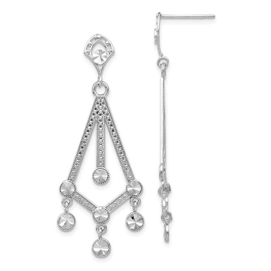 Million Charms 14k White Gold Diamond-cut Chandelier Earrings, 46mm x 18mm