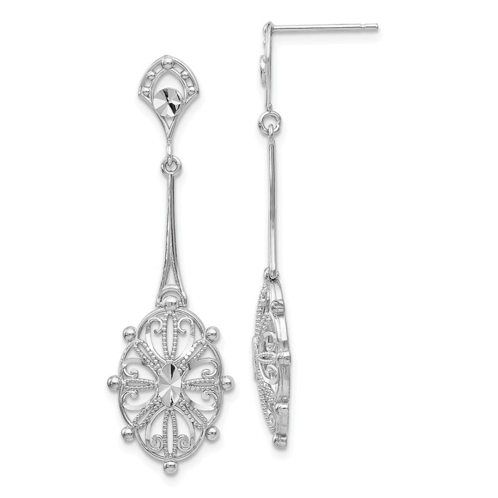 Million Charms 14k White Gold Diamond-cut Filigree Earrings, 42mm x 13mm