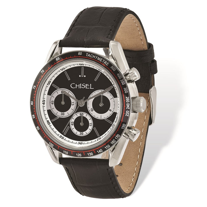 Fashion Watches,  Men's Chisel Stainless Steel Black Leather Chronograph Watch