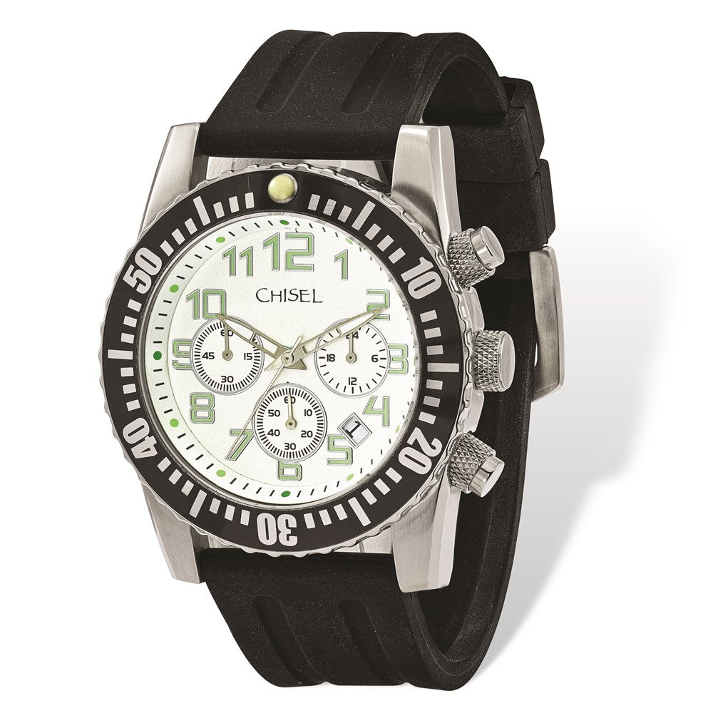 Fashion Watches,  Men's Chisel White Dial Silicone Strap Chronograph Watch