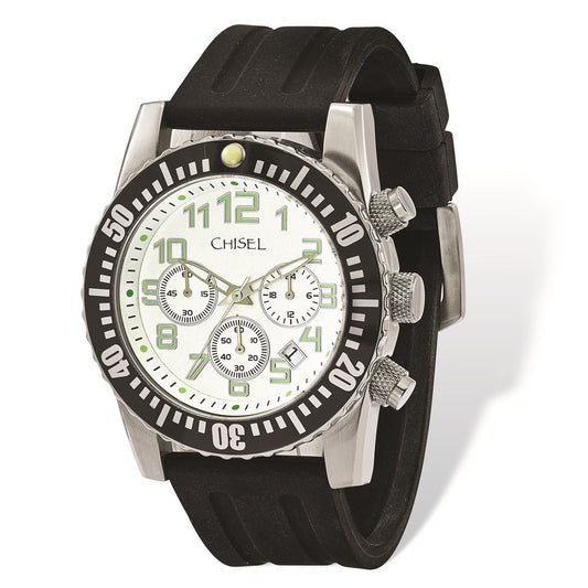 Fashion Watches,  Men's Chisel White Dial Silicone Strap Chronograph Watch