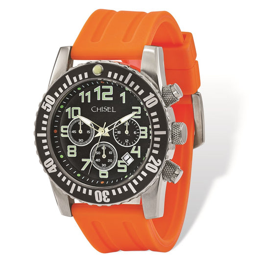 Fashion Watches,  Men's Chisel Black Dial Orange Silicone Strap Chronograph Watch