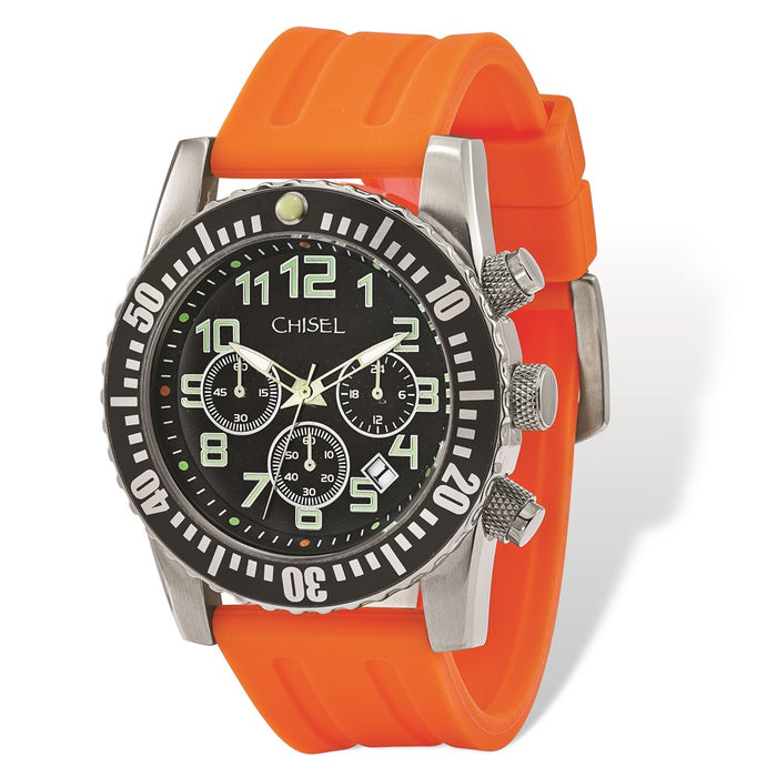 Fashion Watches,  Men's Chisel Black Dial Orange Silicone Strap Chronograph Watch