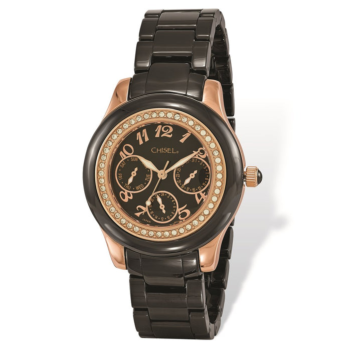Fashion Watches,  Ladies' Chisel Rose IP-plated Black Dial Ceramic Watch