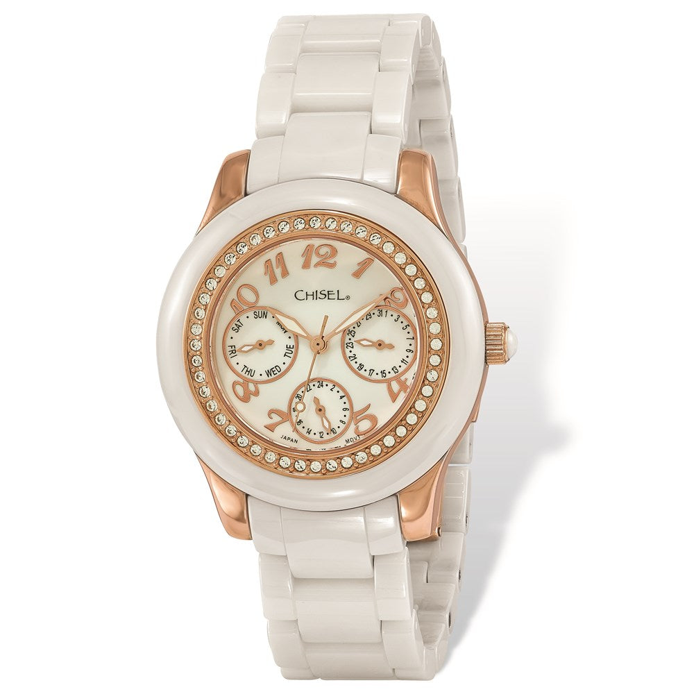 Fashion Watches,  Ladies' Chisel Rose IP-plated White Dial Ceramic Watch