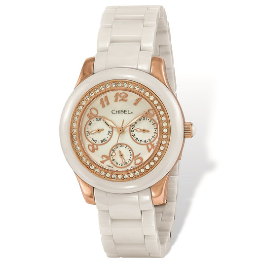 Fashion Watches,  Ladies' Chisel Rose IP-plated White Dial Ceramic Watch
