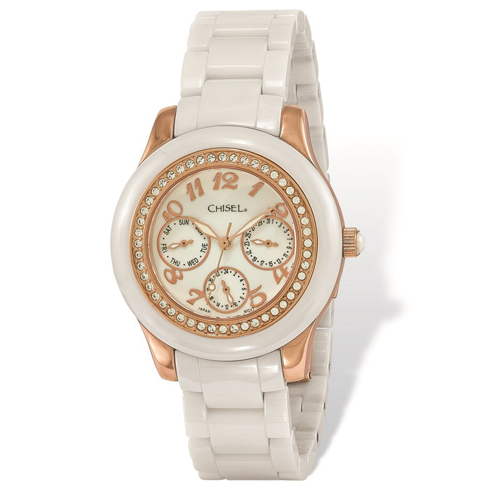 Fashion Watches,  Ladies' Chisel Rose IP-plated White Dial Ceramic Watch