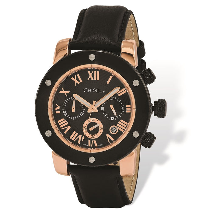 Fashion Watches,  Men's Chisel Rose IP-plated Black Dial Chronograph Watch
