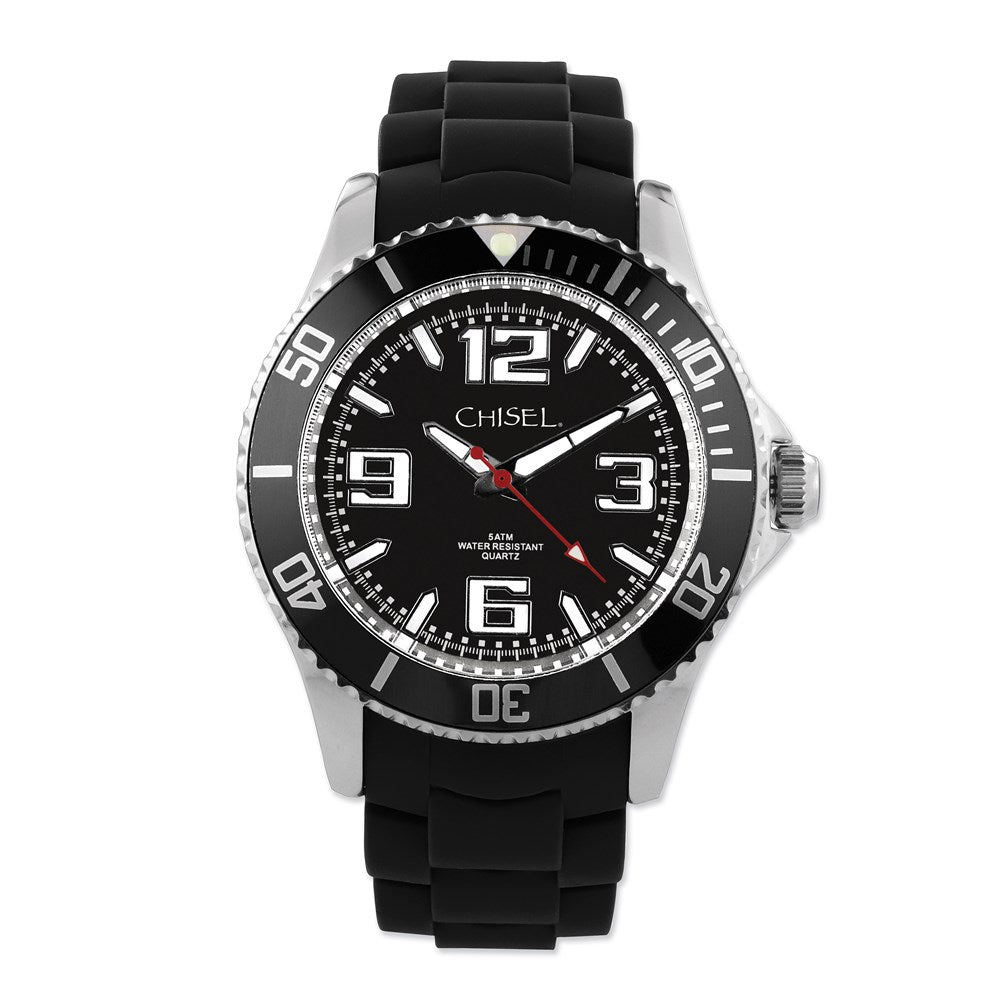 Fashion Watches,  Men's Chisel 44mm Black Silicone Strap Watch