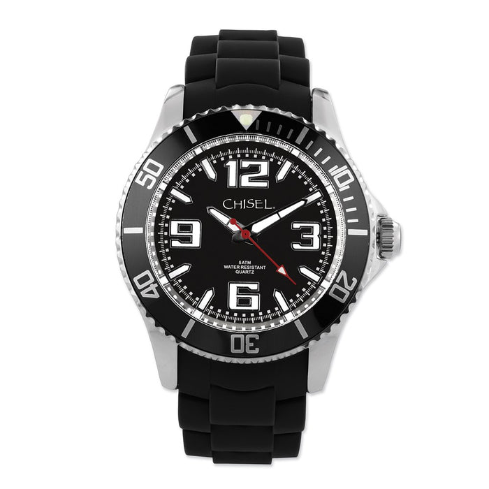 Fashion Watches,  Men's Chisel 44mm Black Silicone Strap Watch