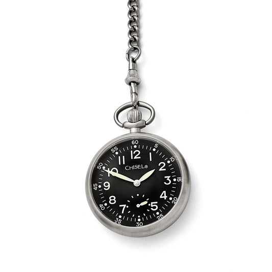Fashion Watches,  Chisel Stainless Steel Black Dial Pocket Watch