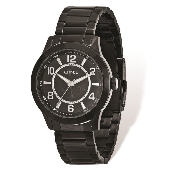 Fashion Watches,  Men's Chisel Black IP-plated Stainless Steel Black Dial Watch