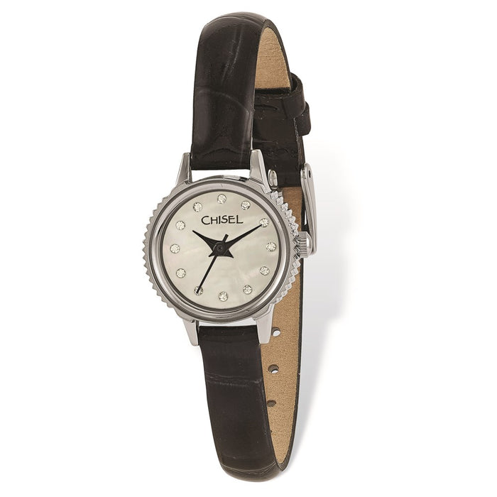 Fashion Watches,  Ladies' Chisel Stainless Steel Black Leather Strap Watch