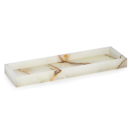 Occasion Gallery WHITE/TAN Color Marble Bath Tray in Green Onyx 14.25 L x 3.75 W x 4 H in.