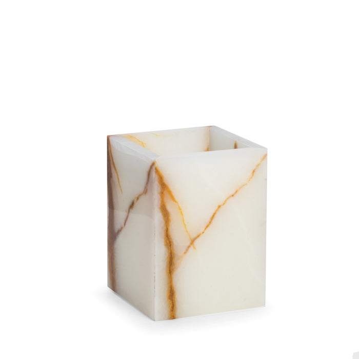 Occasion Gallery WHITE/TAN Color Marble Bath Tumbler in Green Onyx 3 L x 3 W x 4 H in.