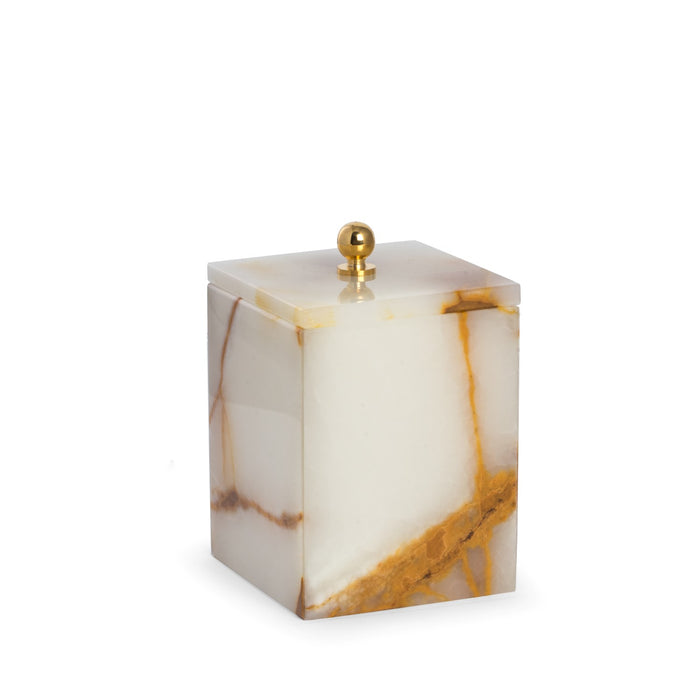 Occasion Gallery WHITE/TAN Color Marble Bath Canister with Lid in Green Onyx 3 L x 3 W x 4.5 H in.