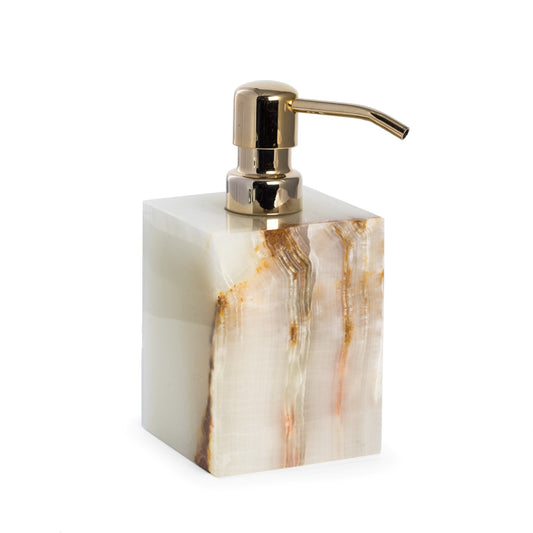 Occasion Gallery WHITE/TAN Color Marble Bath Soap Dispenser in Green Onyx 3 L x 3 W x 6 H in.