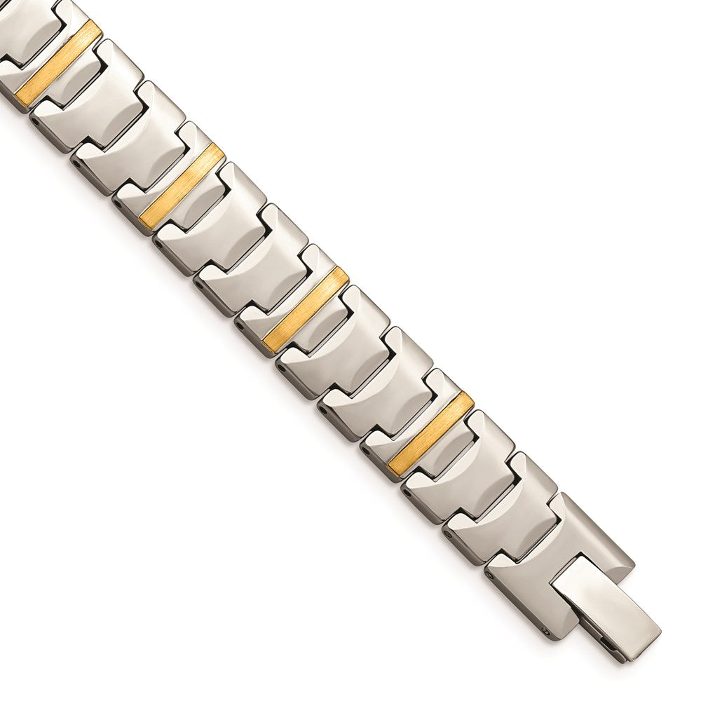 Chisel Brand Jewelry, Tungsten with 14k Polished Link Men's Bracelet