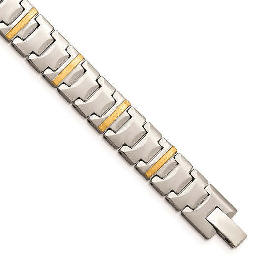 Chisel Brand Jewelry, Tungsten with 14k Polished Link Men's Bracelet