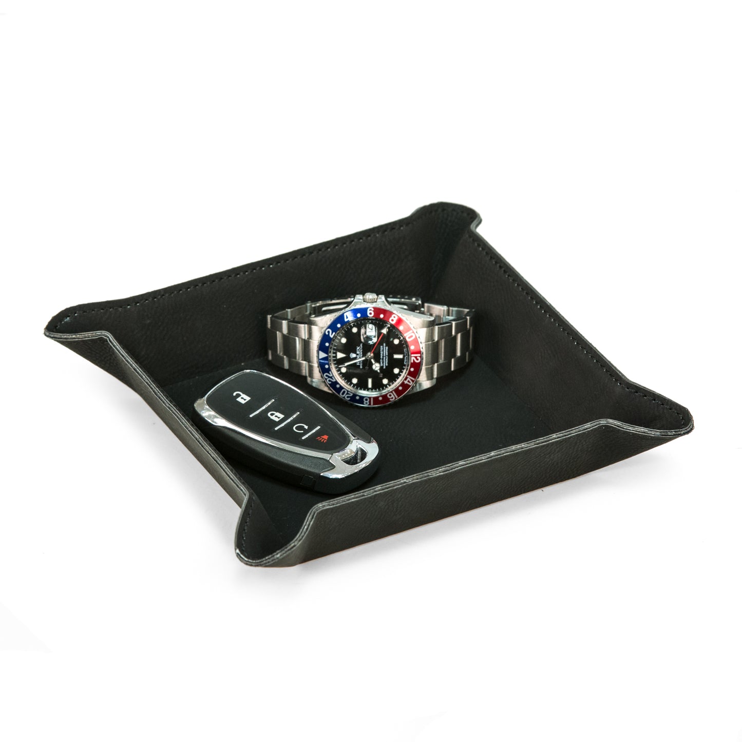 Occasion Gallery Black Color Black Leatherette Square Valet 6 L x 6 W x 1.25 H in.