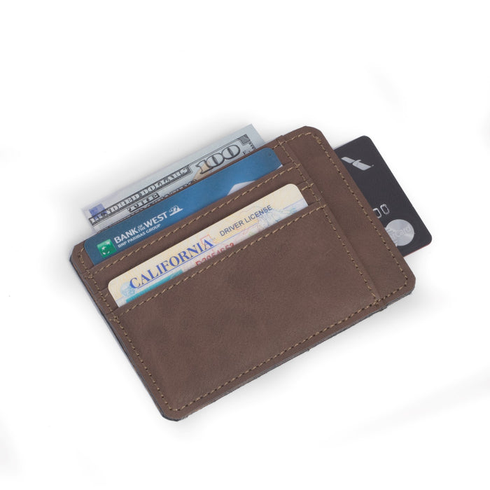 Occasion Gallery BROWN Color 5 Slot Credit Card Holder in Rustic Brown Leatherette 4.5 L x 0.25 W x 3.25 H in.