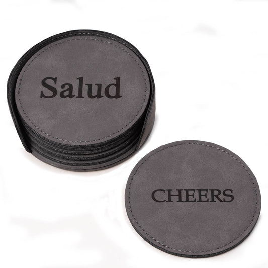 Occasion Gallery Grey Color 6 Coaster Set with Holder in Vintage Grey Leatherette 4.25 L x 0 W x 1.25 H in.