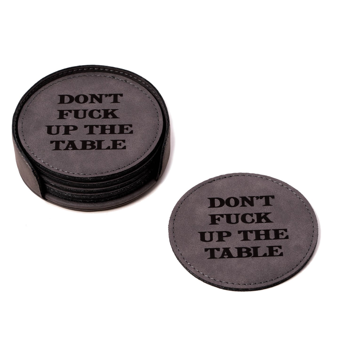 Occasion Gallery Grey  Color 6 Coaster Set with Holder in Vintage Grey Leatherette 4.25 L x 0 W x 1.25 H in.