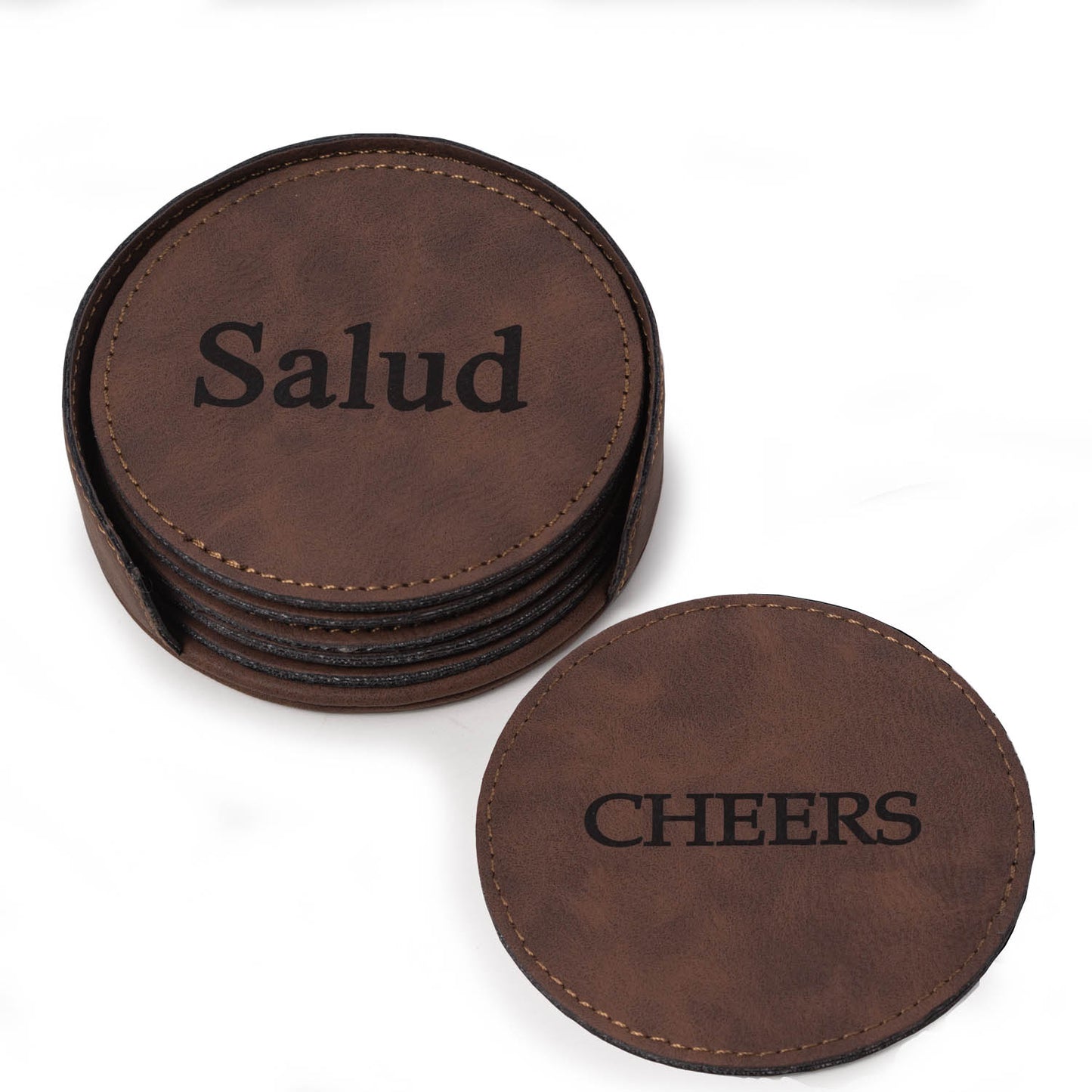 Occasion Gallery Brown  Color 6 Coaster Set with Holder in Vintage Rustic Brown 4.25 L x 0 W x 1.25 H in.