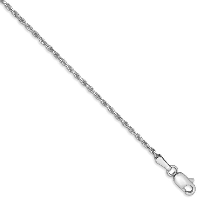 Million Charms 14k White Gold 1.30mm Machine-made Rope Chain, Chain Length: 8 inches