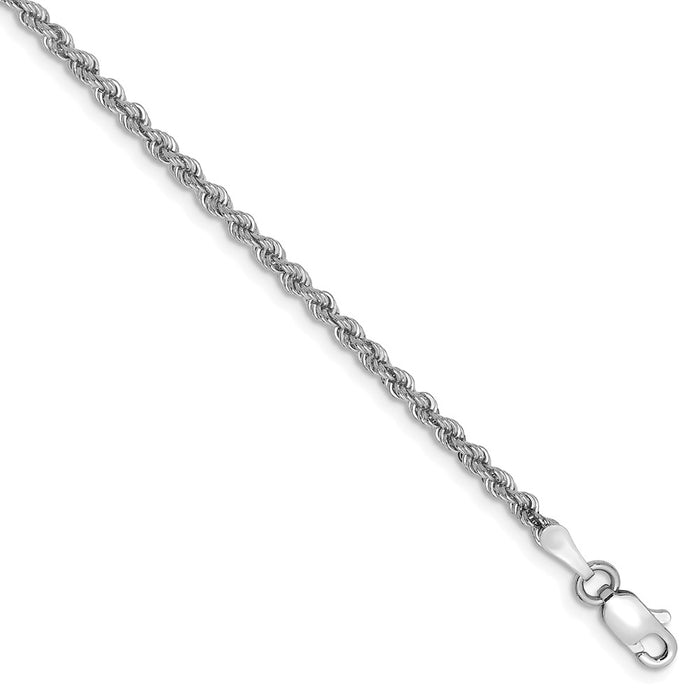 Million Charms 14k White Gold 2.25mm Regular Rope Chain, Chain Length: 7 inches