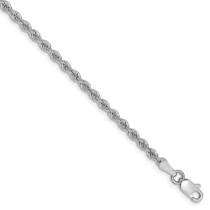 Million Charms 14k White Gold 2.5mm Regular Rope Chain, Chain Length: 8 inches