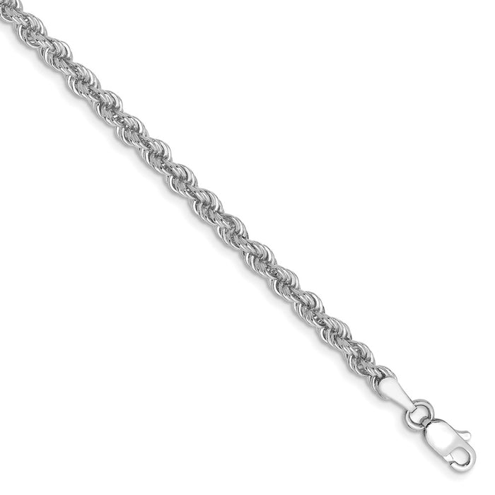 Million Charms 14k White Gold 3.0mm Regular Rope Chain, Chain Length: 7 inches