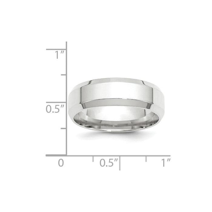 10k White Gold 7mm Bevel Edge Comfort Fit Wedding Band Size 4.5